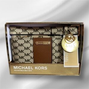 Michael Kors Brown and Tan Logo Belt Bag